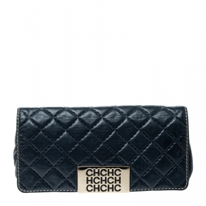 Pre Owned Carolina Herrera Blue Quilted Leather Clutch