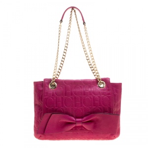Pre Owned Carolina Herrera Hot Pink Monogram Leather Audrey Shoulder Bag