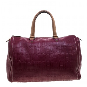 Carolina Herrera Burgundy Monogram Leather Large Andy Boston Bag