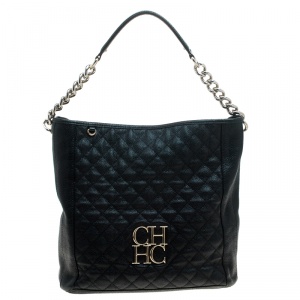 Pre Owned Carolina Herrera Black Quilted Leather Shoulder Bag