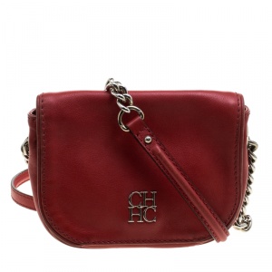 Pre Owned Carolina Herrera Red Leather New Baltazar Shoulder Bag