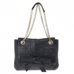 Pre Owned Carolina Herrera Black Monogram Leather Small Audrey Shoulder Bag