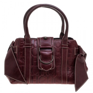 Carolina Herrera Dark Red Monogram Leather Bow Satchel