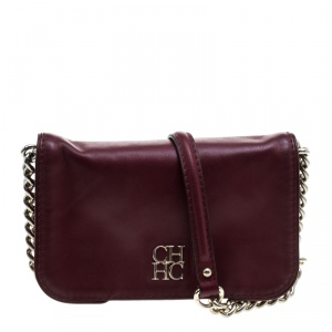 Pre Owned Carolina Herrera Burgundy Leather New Baltazar Crossbody Bag