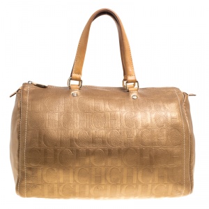 Carolina Herrera Gold Monogram Leather Andy Boston Bag