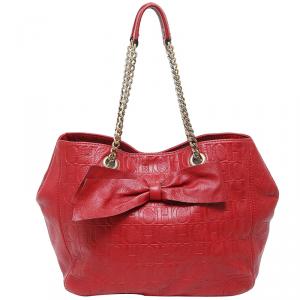 Pre Owned Carolina Herrera Red Monogram Leather Audrey Tote