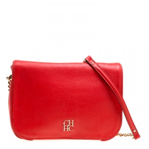 Pre Owned Carolina Herrera Red Leather New Baltazar Flap Shoulder Bag
