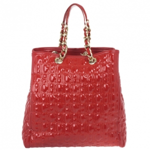 Pre Owned Carolina Herrera Red Patent Leather Bernardine Tote