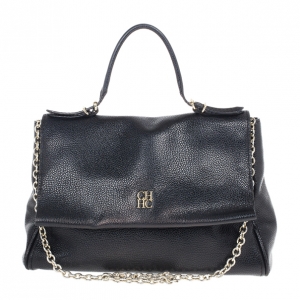 Pre Owned Carolina Herrera Black Minueto Flap Bag