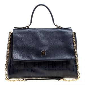 Pre Owned Carolina Herrera Blue Leather Minuetto Top Handle Flap Shoulder Bag