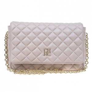 Pre Owned Carolina Herrera Beige Quilted Leather Crossbody Bag