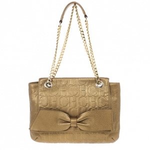 Pre Owned Carolina Herrera ‘Audrey’ Bronze Monogram Embossed Bag