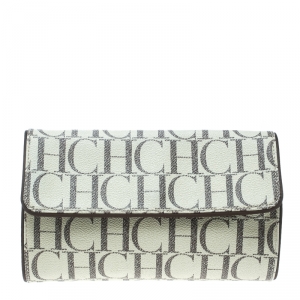 Pre Owned Carolina Herrera Off White Monogram Coated Canvas Clutch