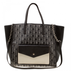 Pre Owned Carolina Herrera Dark Brown Monogram Canvas and Leather Shopper Tote