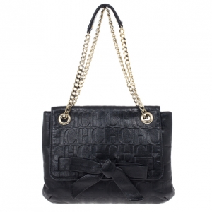 Pre Owned Carolina Herrera ‘Audrey’ Black Monogram Embossed Bag