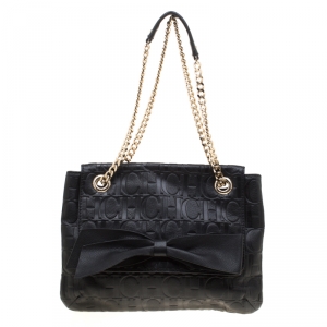 Pre Owned Carolina Herrera Black Monogram Leather Audrey Shoulder Bag