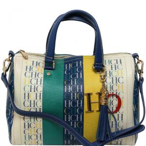 Pre Owned Carolina Herrera Multicolor Monogram Leather Andy Boston Bag