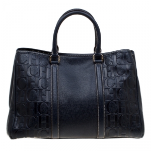 Pre Owned Carolina Herrera Navy Blue Leather Matteo Tote