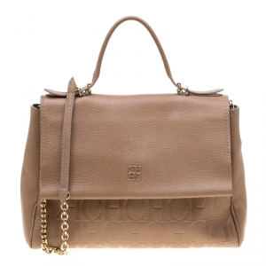 Carolina Herrera Light Brown Leather Minuetto Top Handle Bag