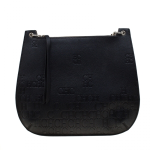 Carolina Herrera Black Leather Castanuela Messenger Bag