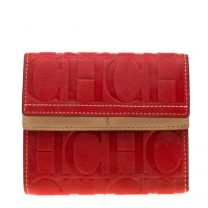Pre Owned Carolina Herrera Red Monogram Leather Wallet