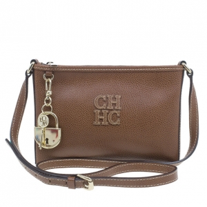 Pre Owned Carolina Herrera Brown Leather Logo CH Crossbody Bag