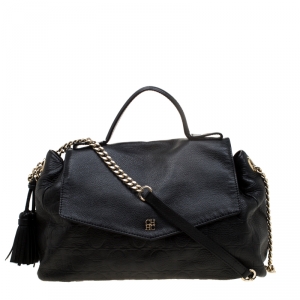 Carolina Herrera Black Monogram Embossed Leather Satchel