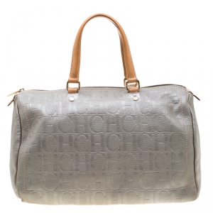 Carolina Herrera Metallic Grey Leather Large Andy Boston Bag