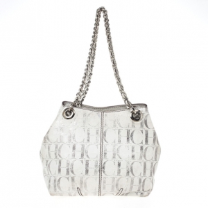 Pre Owned Carolina Herrera White Monogram Chain Handle Tote