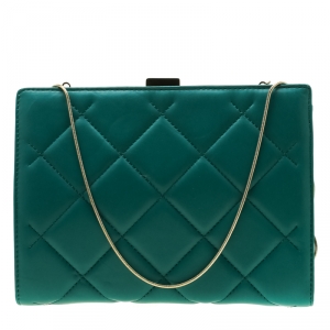 Pre Owned Carolina Herrera Green Quilted Leather Frame Shoulder Bag