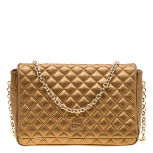 Carolina Herrera Gold Quilted Leather Flap Chain Shoulder Bag