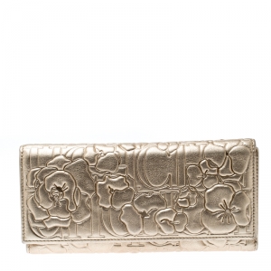 Pre Owned Carolina Herrera Gold Trifold Wallet