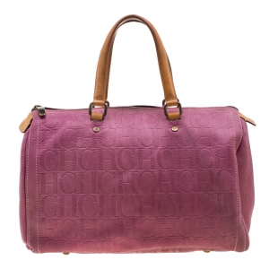 Carolina Herrera Light Purple Monogram Leather Andy Boston Bag
