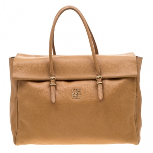 Carolina Herrera Brown Leather Flap Tote