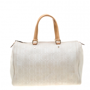 Pre Owned Carolina Herrera White Leather Andy Boston Bag