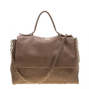 Carolina Herrera Light Brown Leather Minuetto Top Handle Bag
