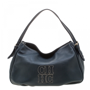 Pre Owned Carolina Herrera Dark Green Leather CH Logo Tote 