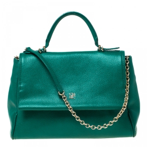 Carolina Herrera Green Leather Minuetto Top Handle Bag