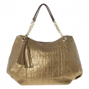 Pre Owned Carolina Herrera Monogram Embossed Dahlia Hobo 