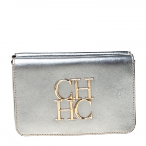 Carolina Herrera Silver Leather Clutch