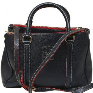Pre Owned Carolina Herrera Dark Blue/Red Leather Matteo Tote