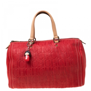 Carolina Herrera Red Leather Large Andy Boston Bag