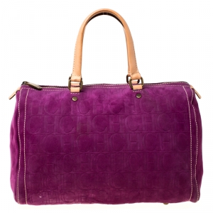 Carolina Herrera Purple Monogram Leather Andy Boston Bag