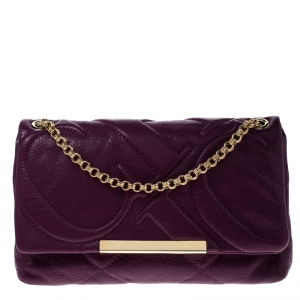 Carolina Herrera Purple Quilted Leather Flap Chain Shoulder Bag