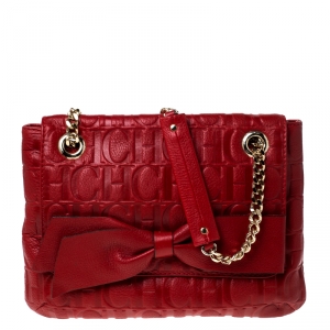 Pre Owned Carolina Herrera Red Monogram Leather Audrey Shoulder Bag