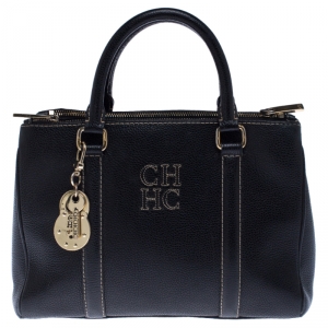 Pre Owned Carolina Herrera Black Pebbled Leather Small Matteo Tote