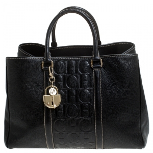 Pre Owned Carolina Herrera Black Monogram Leather Matteo Tote