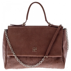 Carolina Herrera Brown Leather Minuetto Flap Top Handle Bag