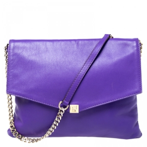 Pre Owned Carolina Herrera Purple Leather Envelope Shoulder Bag