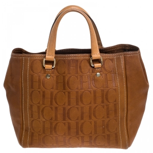 Pre Owned Carolina Herrera Brown Monogram Leather Andy Tote